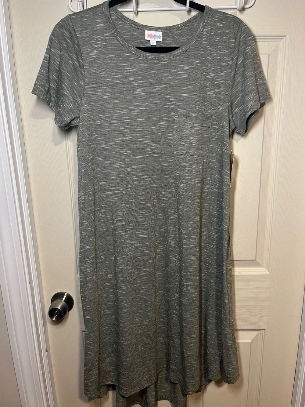 LuLaRoe Carly Heathered Olive Short Sleeve Pocket Dress